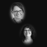 A black and white profile image of Dr Carissa Sharp and Dr Carole Leicht